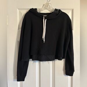 Streetwear Society Black Cropped Hoodie with White Drawstring